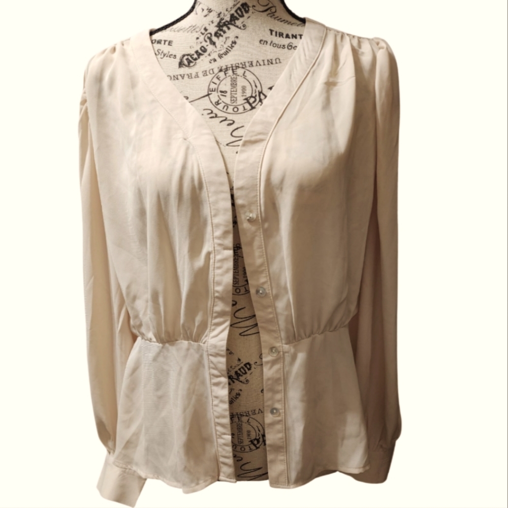 Women's v-neck Large cream blouse.